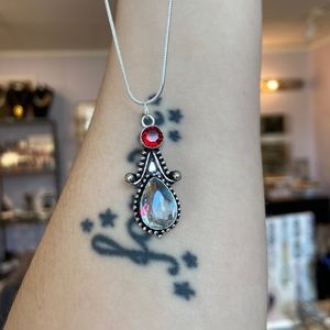 Brand New! Garnet & Mystic Topaz Sterling Silver Necklace